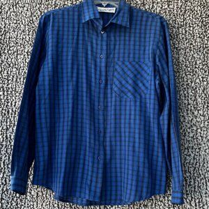 VTG DIANE VON FURSTENBURG Blue and Black Plaid Long Sleeve Button Front Blouse
